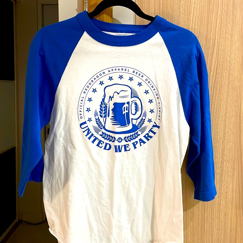 United We Party Blue & White Raglan Baseball Tee